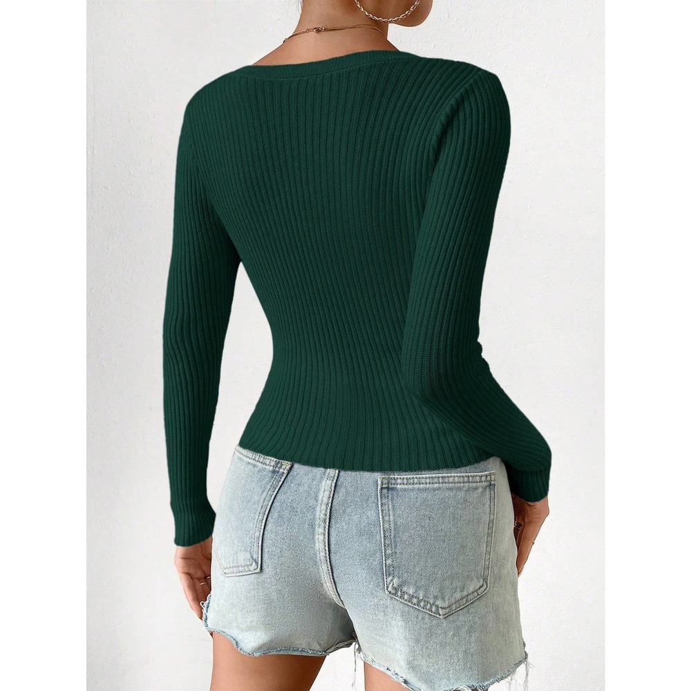 minimalist Ribbed Knit Button down Cropped Cardigan sweater black - Picture 5 of 11